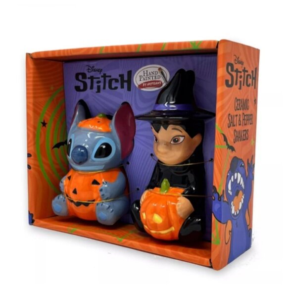 NEW Disney Lilo And Stitch Halloween Salt & Pepper Shakers Witch & Pumpkin 🎃 - Picture 2 of 4